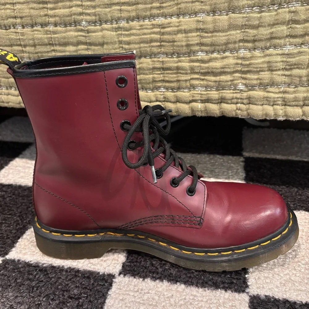 Dr. Martens Cherry Red Leather Boots - Picture 7 of 9